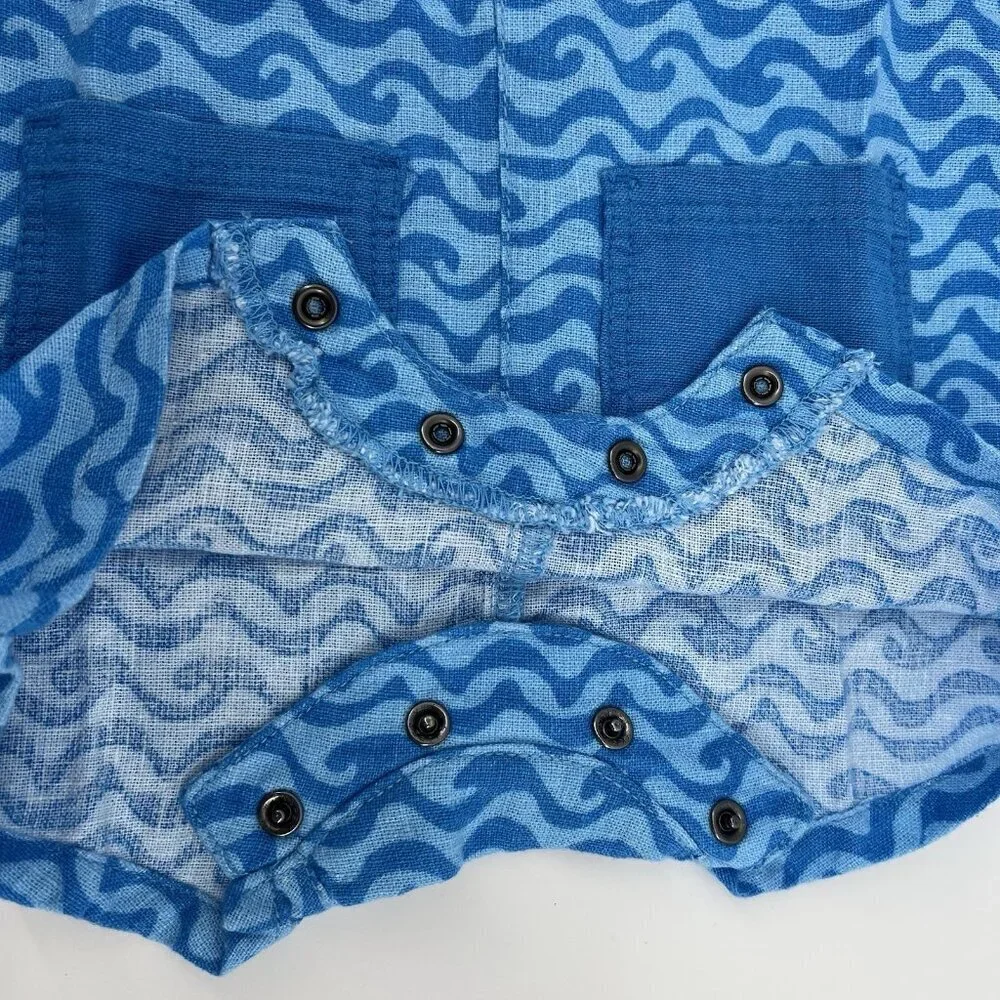 Old Navy Baby Romper Blue Wave Linen Blend Henley One Piece 18-24 months